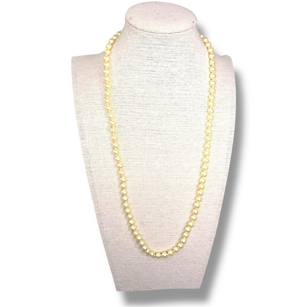 Vintage Marvella Pearl Beaded Necklace Ivory Gold Retro Wedding 23” Length Pinup